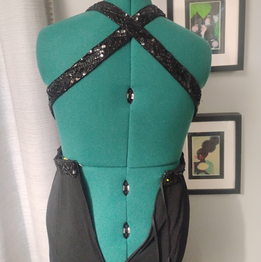 Dave & Johnny Sequin Accent Open Back Black Formal Dress Sz 7 8 - Picture 9 of 14